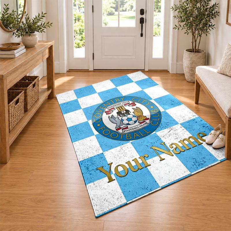 Coventry City F.C. Custom Name Personalized Rug Non‑Slip Doormat Floor Carpet Housewarming Birthday Gift for Family Friends