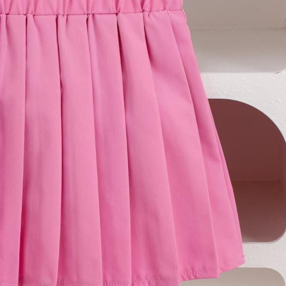 4-7Y Children's Clothing Love Bow Beige Top + Pink Pleated Skirt Set Kids Set Girl Gress