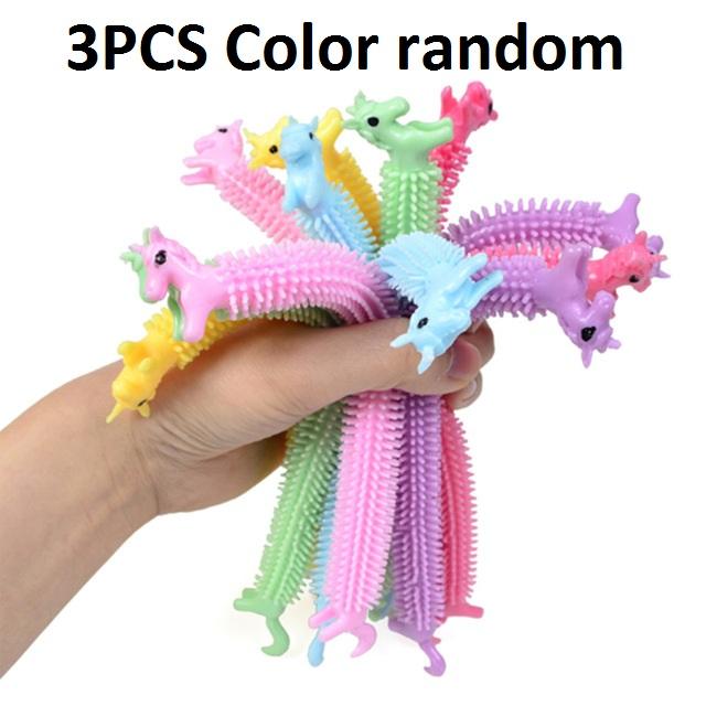 30-3PCS Funny Unicorn Pull Worm Noodle Fidget Toys Stretch String TPR Rope Anti Stress Toys String Stress Relief Autism Vent Toy
