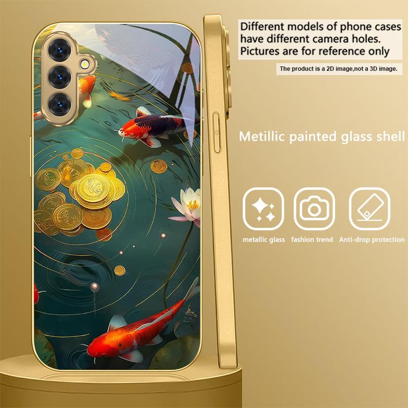 Vibrant Koi Fish In Water For Samsung Galaxy S26 S20 FE 21 22 Ultra 23 Plus 24 Ultra 25Ultra S21+ 22Plus Golden Glass Phone Case