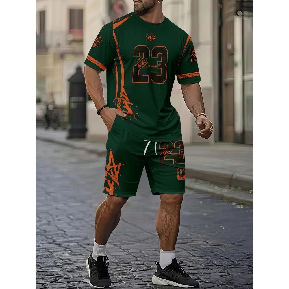 Men's Digital Printed Casual Short Sleeved Shorts Set