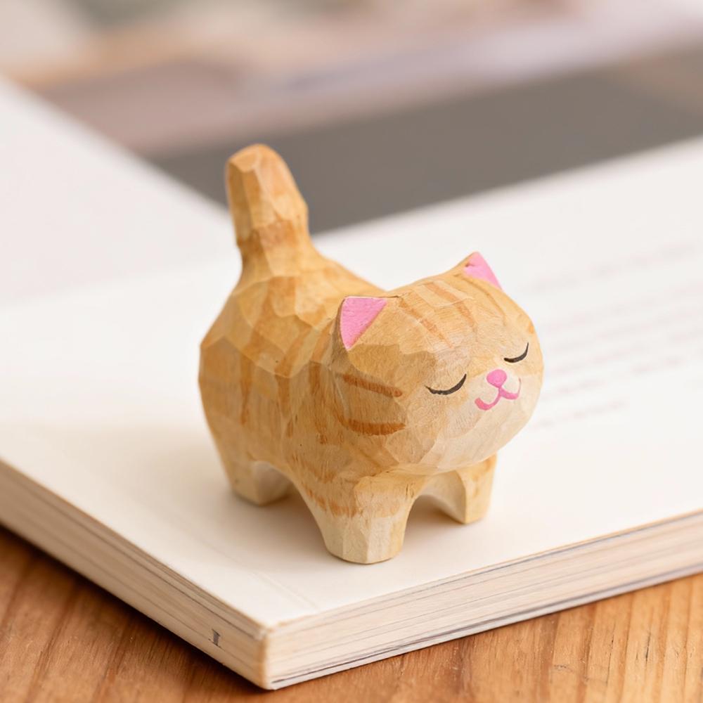 Cute Cat Animals Figurine Decorative Wooden Ornament Miniature Kitten Coffee Home Bedroom Office Desk Decoration Gift Statue