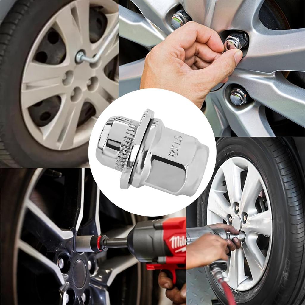5PCS M12x1.5 Chrome Lug Nuts, Chrome Closed End Mag Style Lug Nuts with Washer Replaces OEM#90084-94001, Lug Nut Lock Set Compatible with Toyota