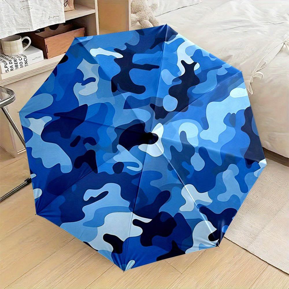 

Automatic Open/Close Folding Umbrella with Blue Camouflage Pattern - Compact Travel Umbrella, 8-Rib Sturdy Frame, Lightweight (as the picture,Iron&8K)