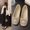 French Rhinestone Satin Square Head Single Shoes Women's 2025 New Spring Flat Temperament with Skirt Mary Jane Shoes Ladyshoes