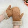 Women's Lambskin Leather Fur Winter Gloves with Hand-Muff - Cold Weather Protection.