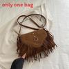 Retro Matte Suede Fringed Saddle Bag For Casual Daily Wear