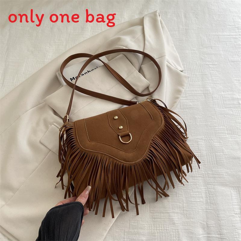 Retro Matte Suede Fringed Saddle Bag For Casual Daily Wear