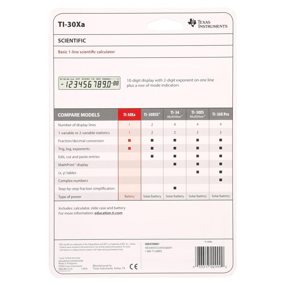 Ti-30xa Scientific Calculator 10 Digit Lcd Display Ideal Math Science Pre-algebra Algebra High School Middle School Use