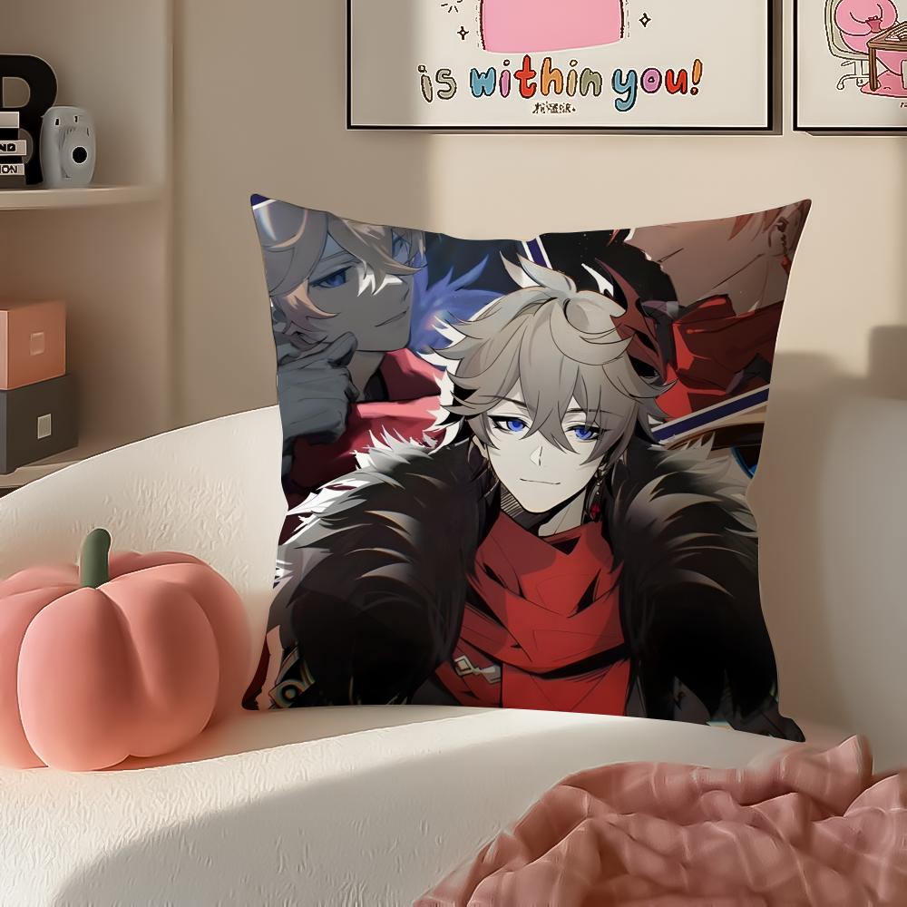 Game Genshin Tartaglia Cushion Cover Pillowcase Short Plush Invisible Zipper Room Sofa Cushion Cover