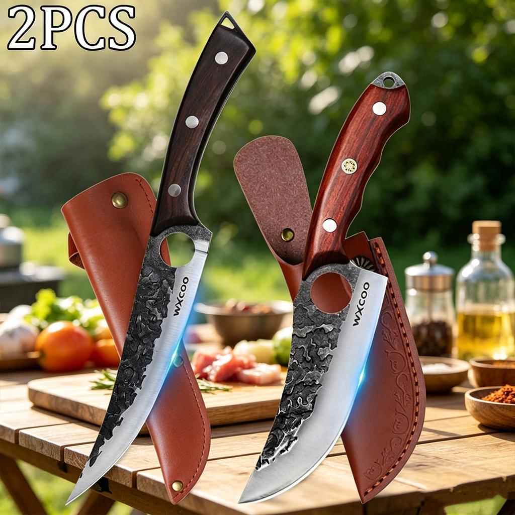 2PCS Forged Boning Knife with Knife Sheath Fruit Knife Handmade Knife Peeling Knife Sharp Stainless Steel Kitchen Chef Knife 2PCS