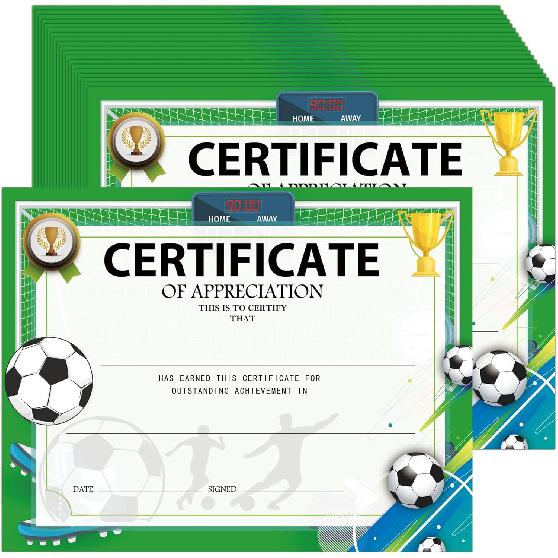 25 Pcs Soccer Team Award Certificates 8.5 x 11 Inch End of Season Soccer Certificates Youth Sports Ceremony Recognition Awards of Coach Teacher and