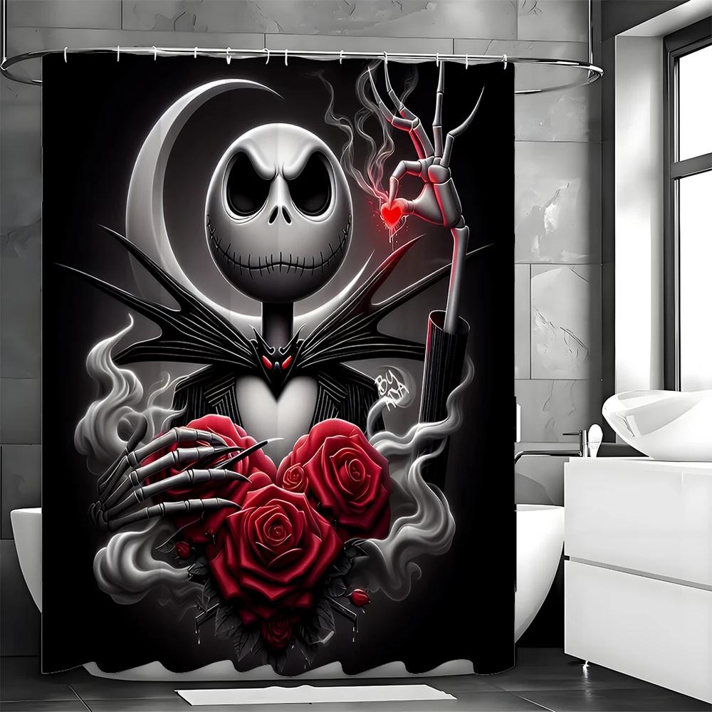 Halloween Scary Doll Rose Shower Curtain, Bathroom Decorative Shower Curtain, Waterproof Shower Curtain With Hooks