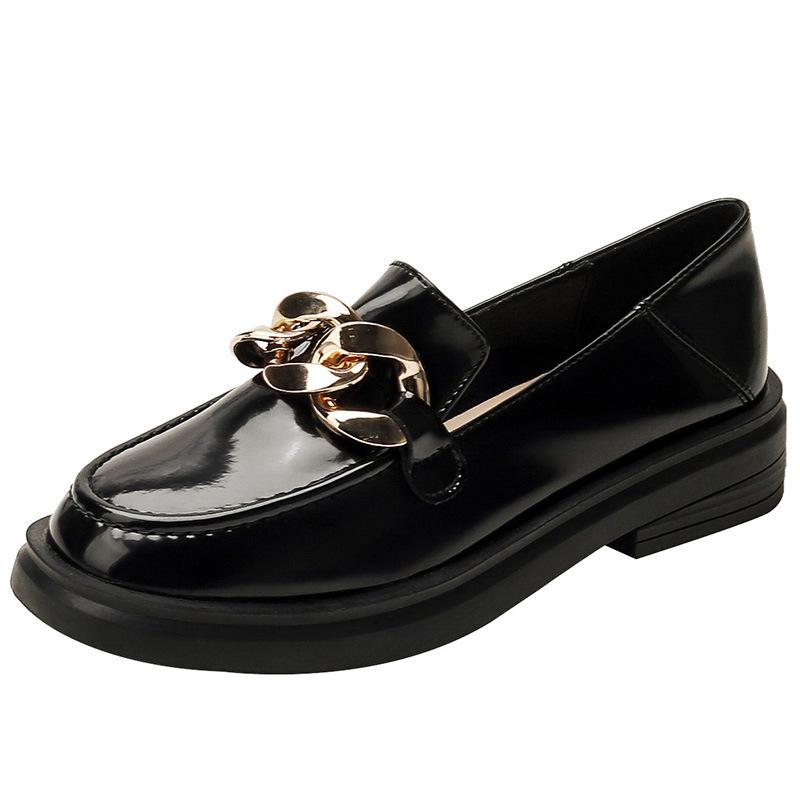 Jk Small Leather Shoes Women's Platform British Style 2025 New Spring Versatile Shoes Black Round Head Leather Loafers