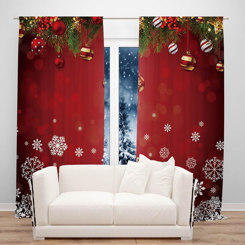 Christmas Snowflake Window Curtains Xmas Ornaments Coniferous Pine Tree Tinsel Theme Bedroom Living Room Decorative Curtain Polyester Perfect For Area