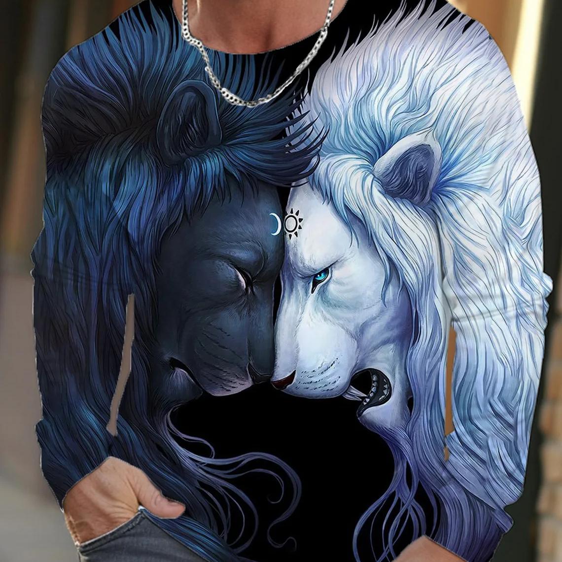 ETST 03 Vintage Heren T-shirt met lange mouwen, 3D-printoverhemden, Mode Dierenwolf Grafische korte mouwen, Oversized streetwear tops, T-shirts 4XL