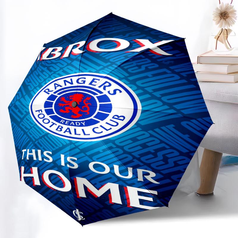 1pc Sturdy 8-Bone Auto Umbrella, Rangers FC Umbrella, Digital Printed, Foldable Umbrella for On-the-Go Outdoor Use