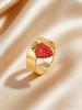 Modischer Frucht-Erdbeer-Anhänger Offener Ring für Damen Edelstahl 6mm Breit Grober Ring Schicker Kreativer Finger Schmuck Geschenke