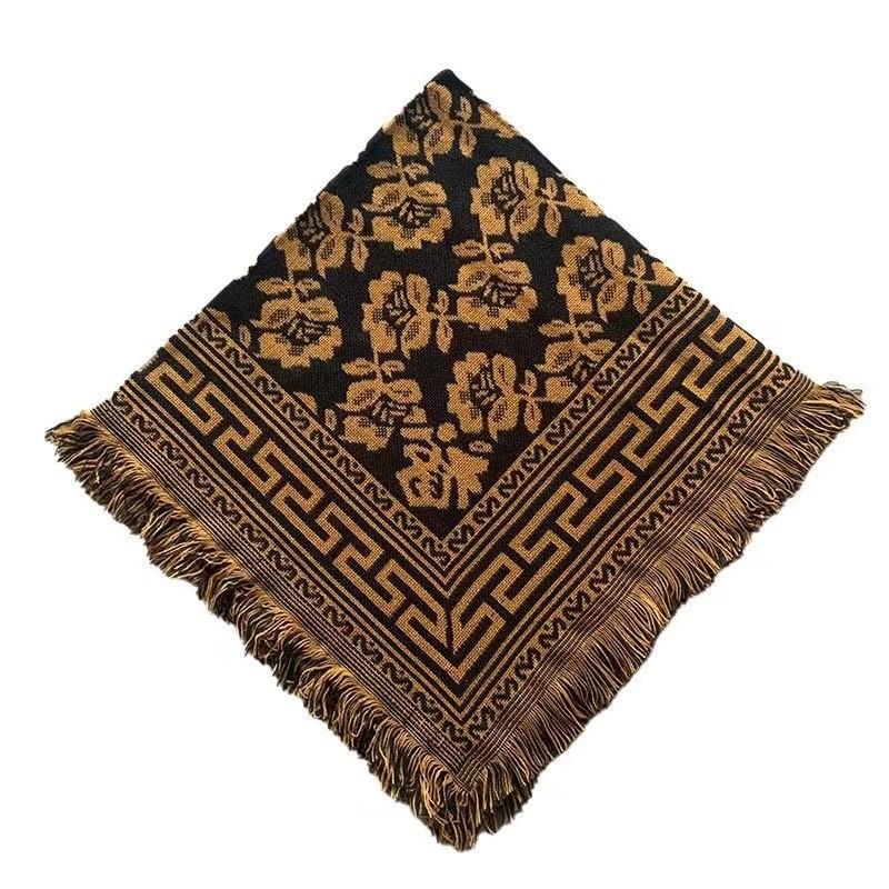 Ethnisch Stil Damen Quadratisches Tuch Mit Blumenmuster Warmes Winteraccessoire Für Damen Mittleren Alters