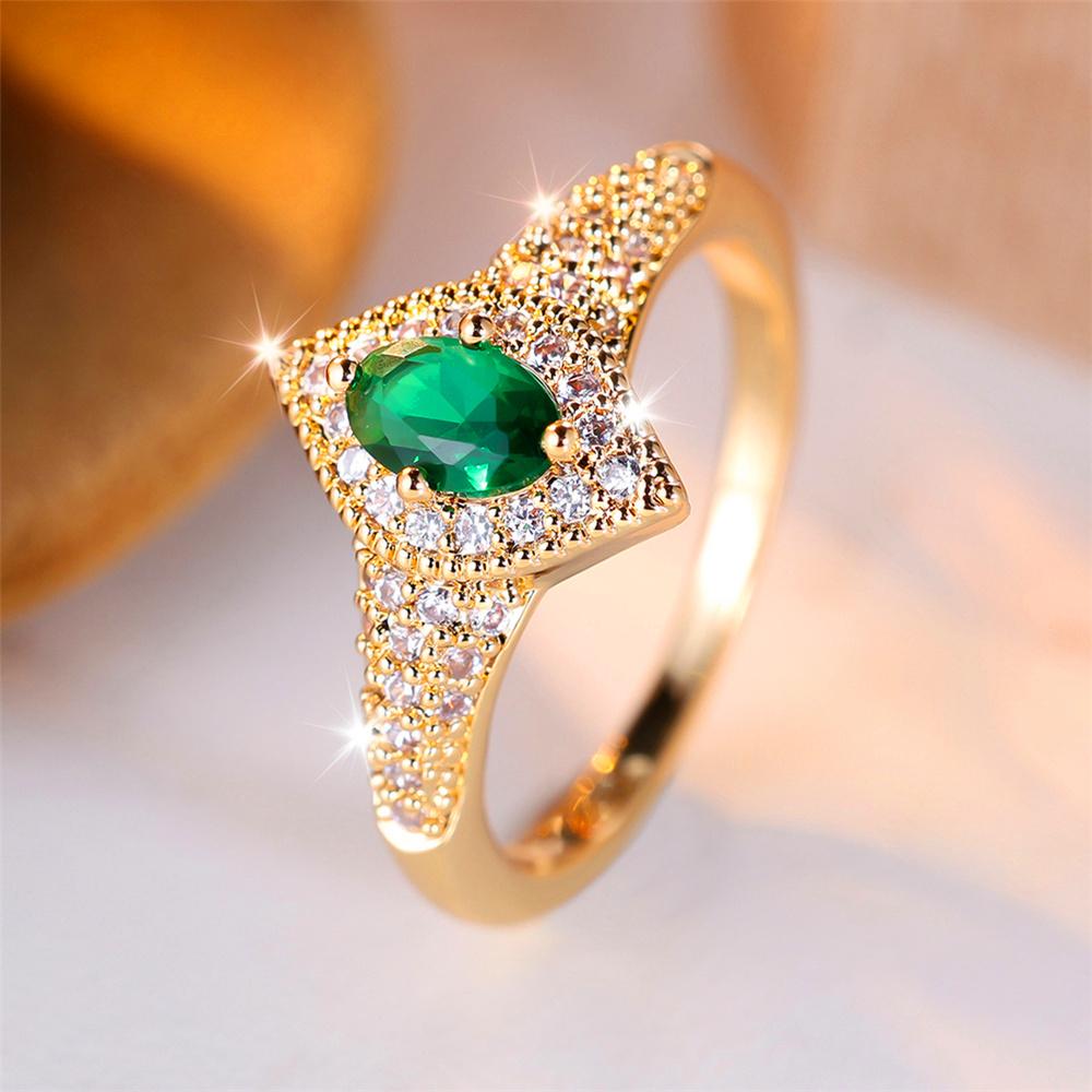 Trendy Green Zircon Crystal Oval Stone Vintage Gold Color Wedding Bands Engagement Rings For Women Men Minimalist Jewelry