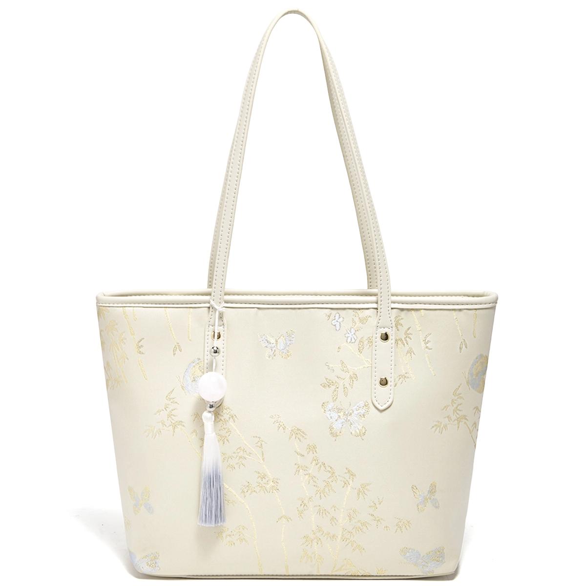 

FOXER Lady s Shoulder Bag High Quality Fabric Large Capacity Tote Bag PU Leather Embroidery Bag Chinese Style Commute Travel