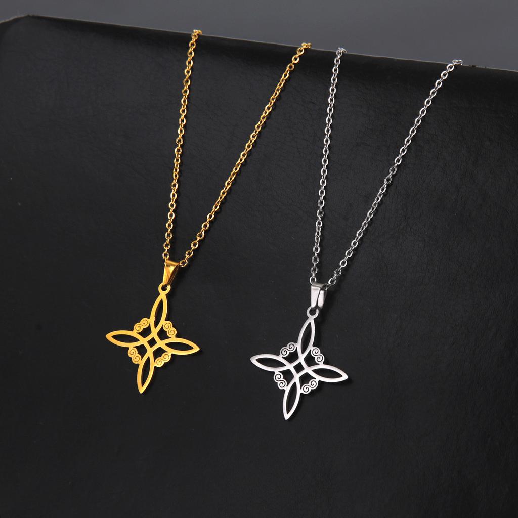 Fashion Chic Celtic-Symbol Necklace Witchs-Knot Necklace for Women Men Stainless Steel Pendant Necklace Lucky Jewelry