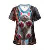 Womens V-Neck Short Sleeve T-Shirt With 3D Print Design Lightweight Breathable Casual Daily Wear
