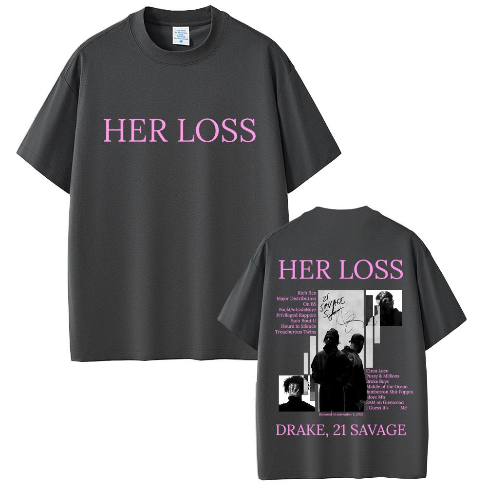 Rapper Drake and 21 Savage Her Loss Album Graphic T-shirt Unisex Hip Hop Fashion Pop Music T Shirts Casual Cotton Vintage T-shirts