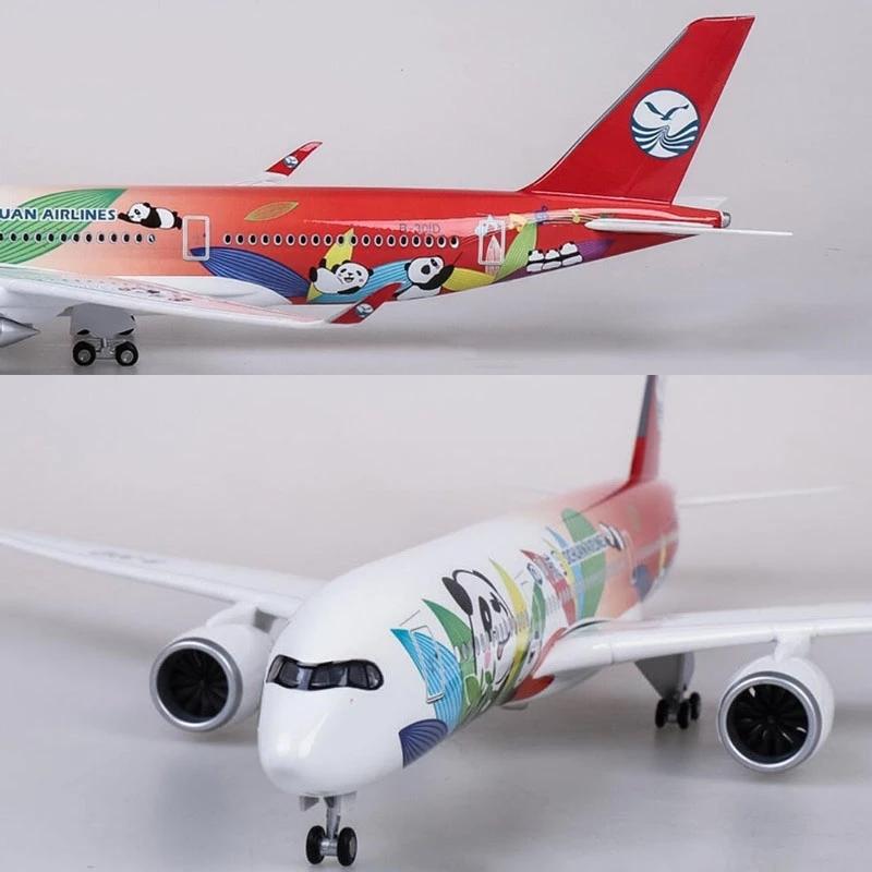 Plane Resin Plastic Diecast 47CM 1/142 Scale Airline Airbus A350 Sichuan Panda Airplane Model W Light and Wheel Holiday Decor