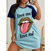 Love Me Lips Print For Women Short Sleeve Sleepwear Dresses Loose Casual Fit Tee Nightwear Home Clothes Nightie Loungewear Dresses
