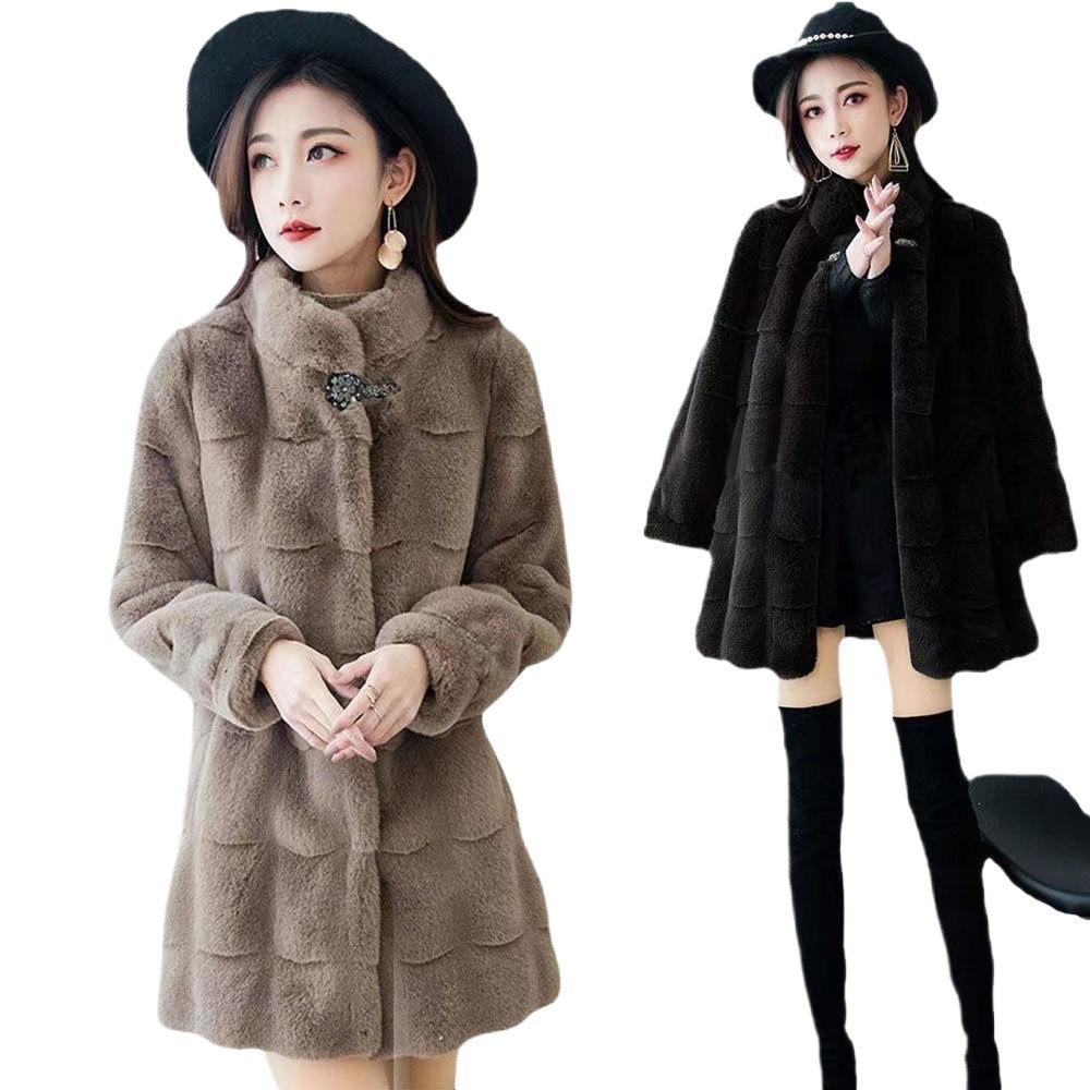 Danish mink imitation fur coat women's winter new thickened woolen large size medium and long mother coat black
