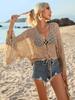 Women's Beach Blouse Tassel Sexy Flared Sleeve Sunwear Long Sleeve Top