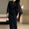 New Chinese Style Cheongsam Dress Women's New Spring and Summer High-end Black Temperament Dress Set