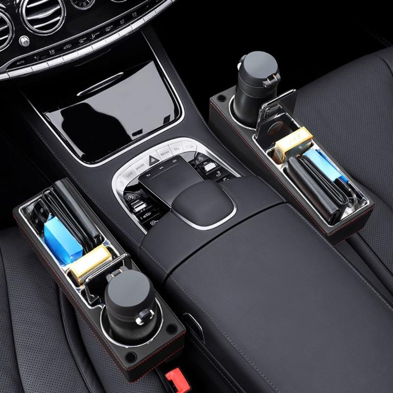 Universal Leather Car Interior Storage Solution For Adjacent Seat Includes Drink Support And Phone Pocket Works With Many Vehicles 30cm X 10cm X 6cm
