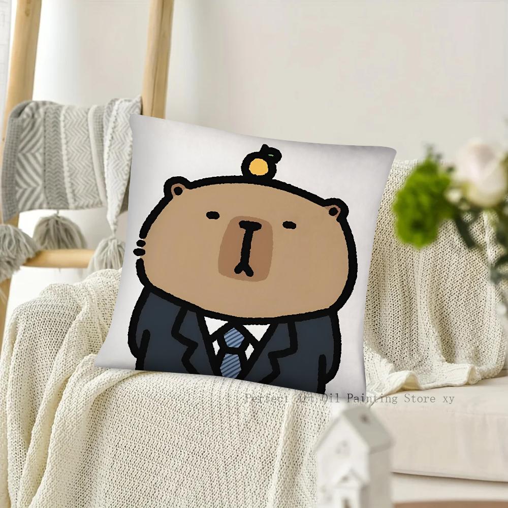 Cartoon Capybara Pillow Case Square Pillow Cushion Cover Bedroom Sofa Room Decoration Casual Pillow Cover