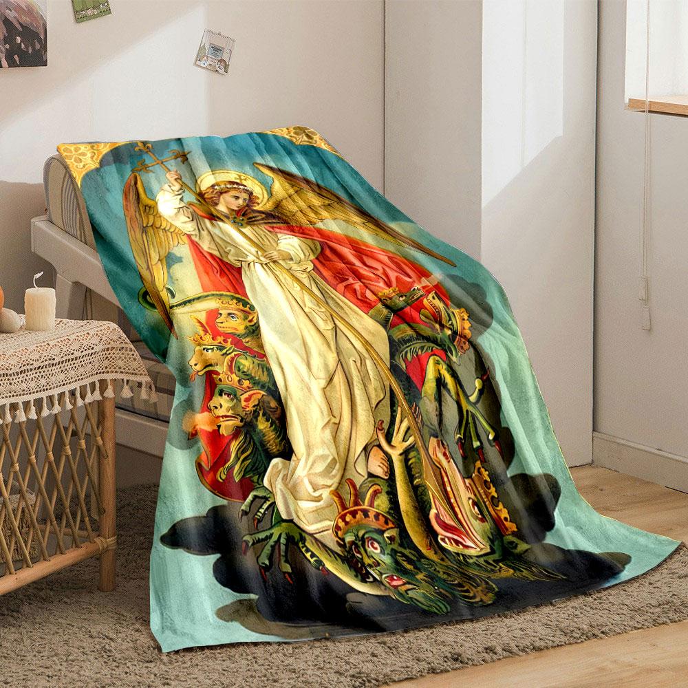 Archangel Michael Dragon Blanket Bedroom Blanket for Livingroom Couch Lunch Break Soft Throw for Friend's Festival Gift