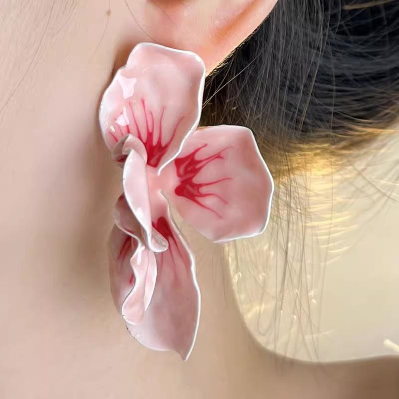 Colorful Drop Glaze Flower Enamel Earrings for Women European and American Personality Exaggerated Romantic Jewelry Accessories