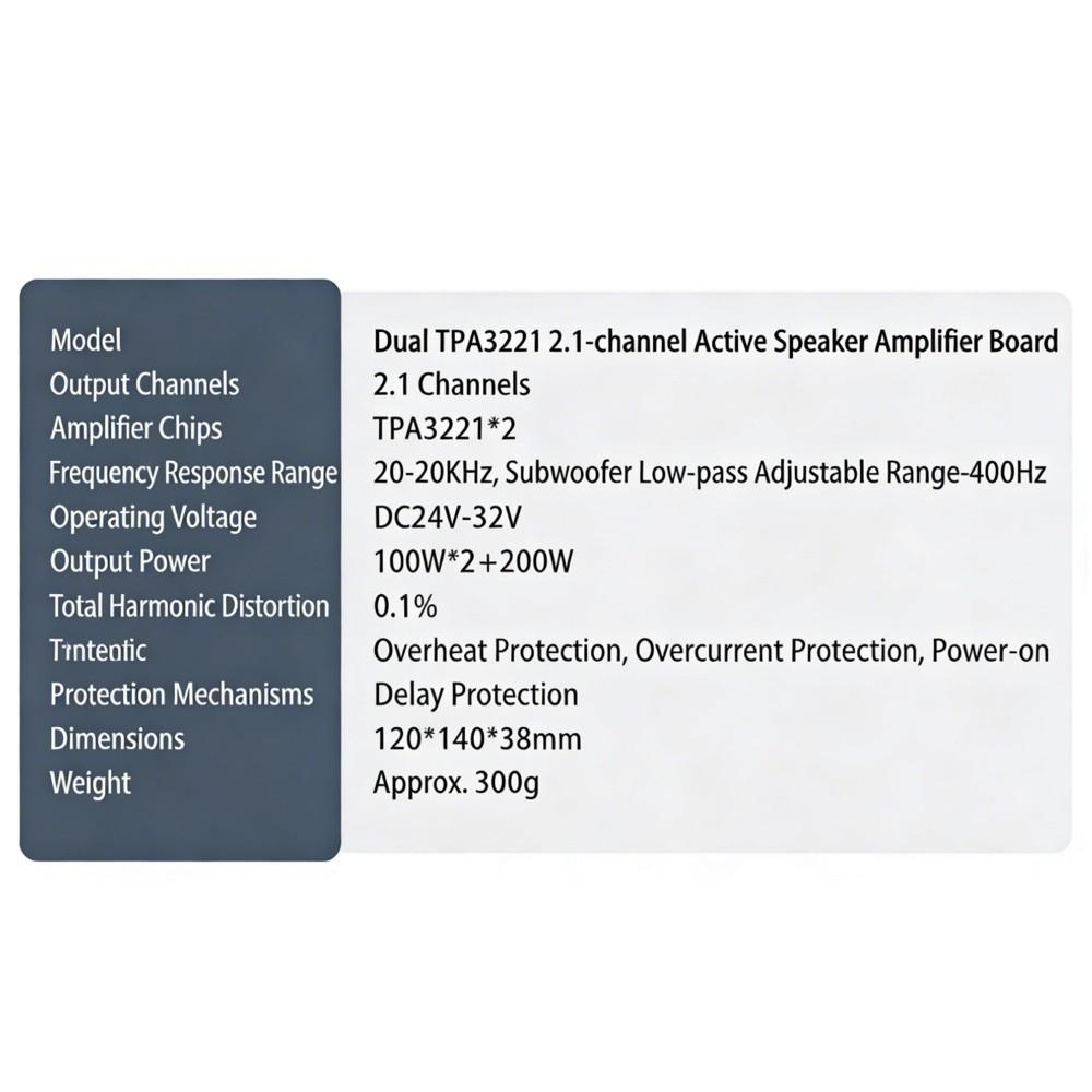 24V 32V HIFI 2PCS TPA3221 100W*2+200W Bluetooth 5.1 2.1 Channel Digital Active Power Amplifier Board 2.1CH Home Audio System