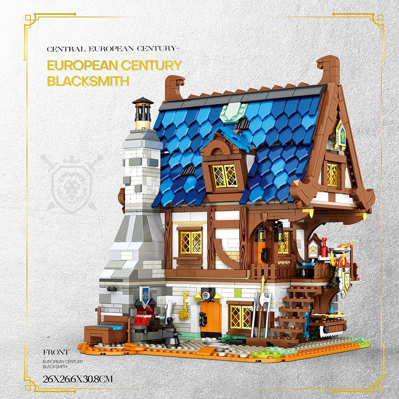 2366PCS Medieval Blacksmith Shop Building Blocks European City Street View Store MOC Building Model Bricks Toys Gifts For Kids