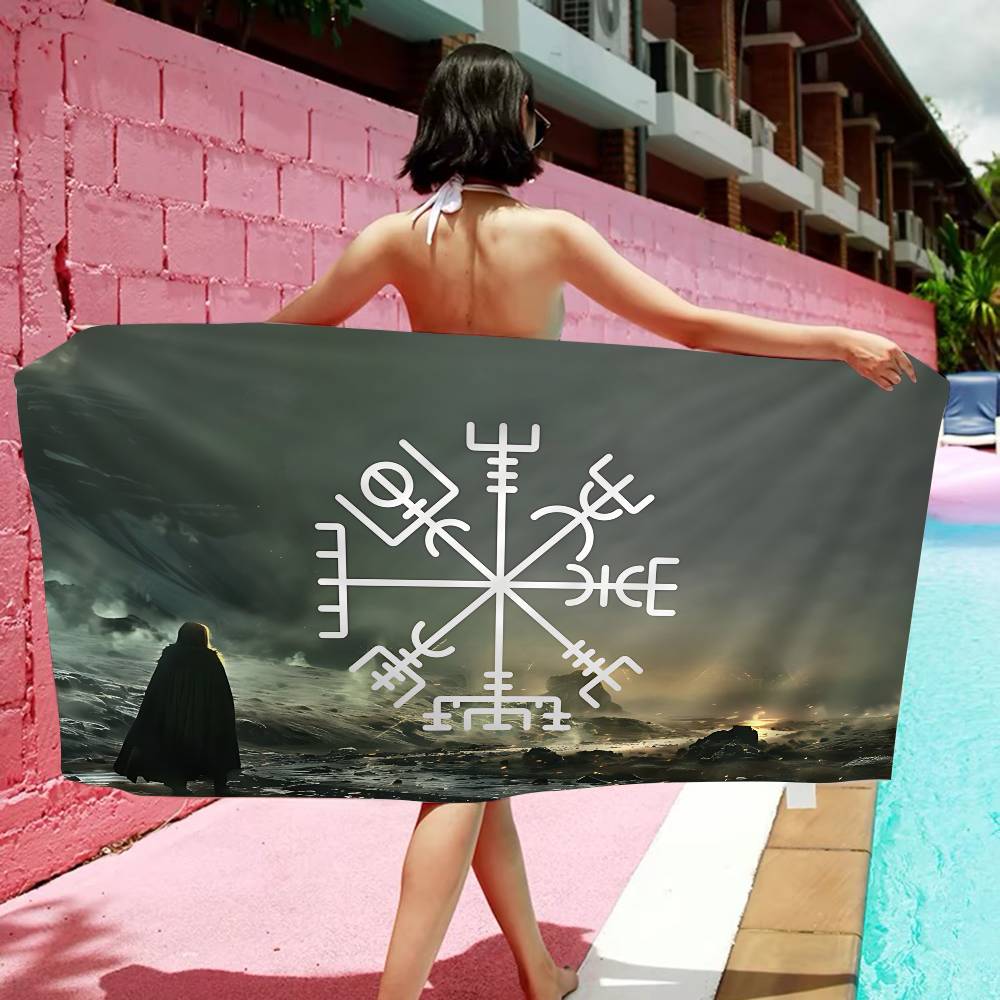 V-Viking Logo V-Vegvisir Luxus Große Mikrofaser Strandtücher Schnelltrocknendes Handtuch Sandstrandhandtücher Handtuch für den Pool für Reisen