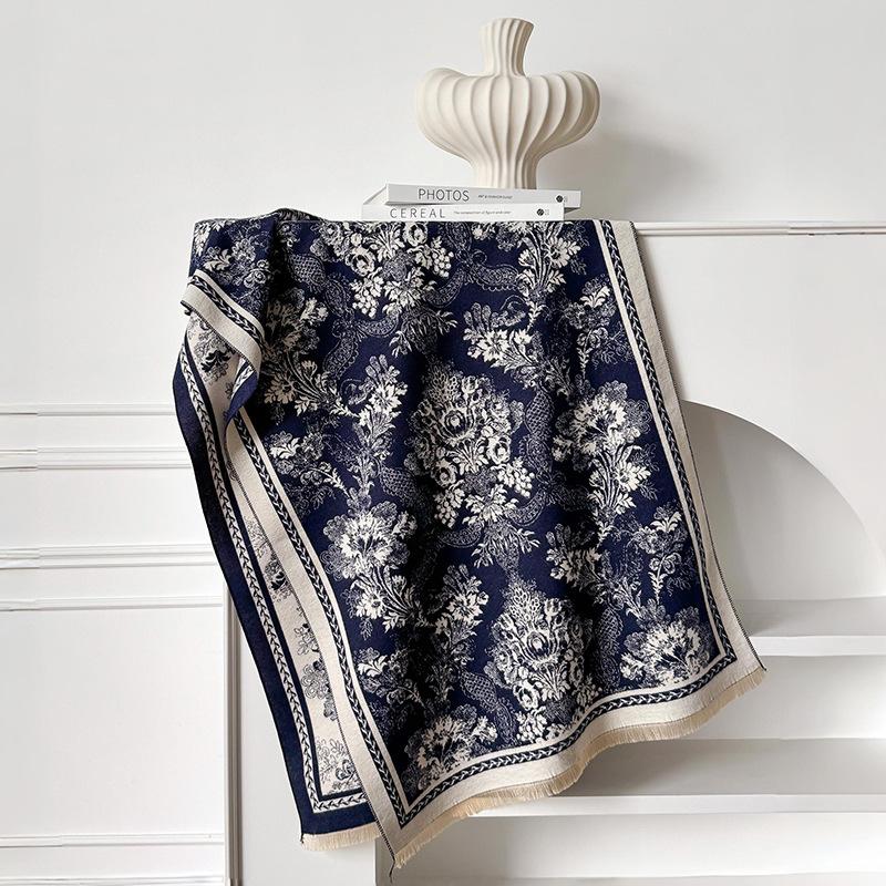 Herbst- und Winterblumen Imitationskaschmirschal Damen Winter Verdickter Kälteschal Schal Warm