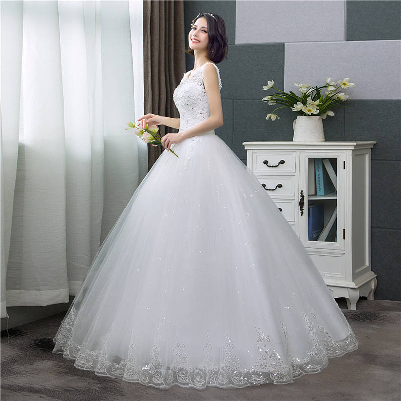 V-neck Wedding Dresses Simple Off White Sequined Wedding Gown