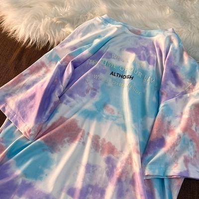 Loses Kurzarm-T-Shirt mit Batikmuster und Farbverlauf für den Sommer der Damen. Neues lässiges Basishemd für Damen. Großes Oberteil für Damen.
