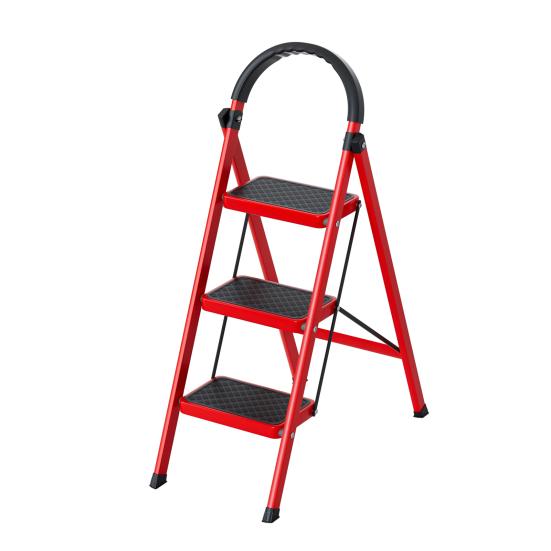 Step Ladder, 3 Step Ladder Folding Step Stool, Multi-Purpose Collapsible Ladder for Home or RV Outdoor Work, Heavy Duty 330 Lbs Load (White, Red)
