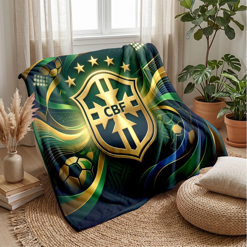 Brazil Football Printed Flannel Blanket Skin Friendly Warm Decorative Throw for Indoor Couch Bed Daily Use