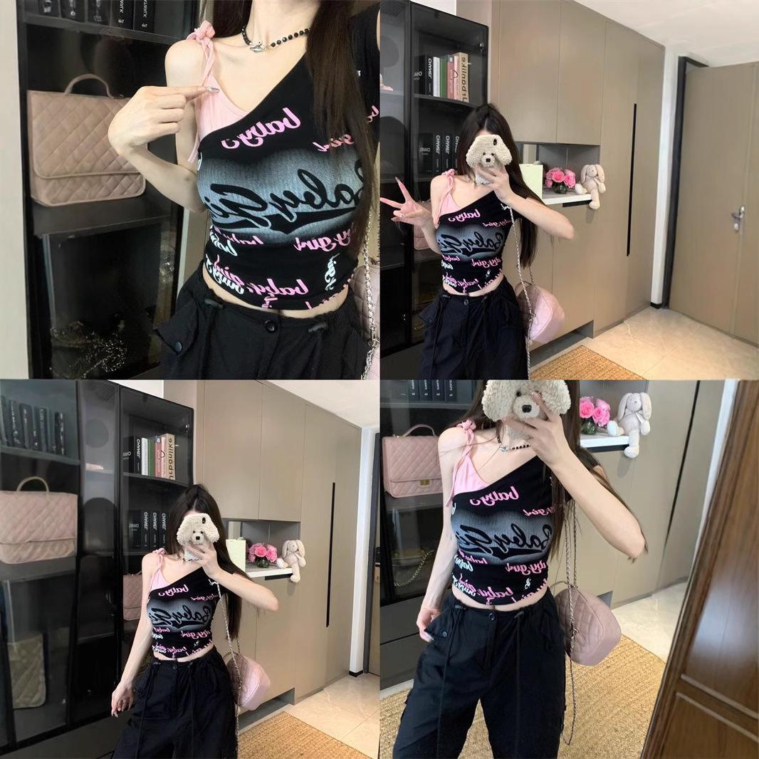 

Elegant Black One-Shoulder Short Sleeve T-Shirt for Women - Slim Fit Summer Top Small чорний