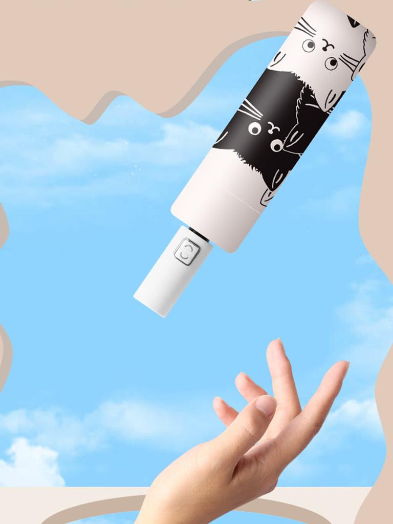 Regenschirm Automatischer Sonnenschutz Schwarze Beschichtung Niedliche Katze Dreifach faltbarer Regenschirm Rai Regenschirm