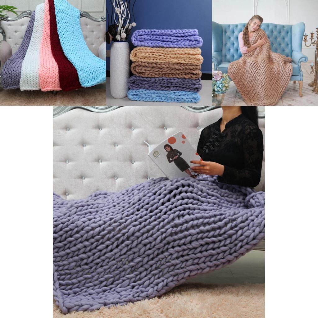 Wunsch Gemütliche Handgewebte Dicke Garn Decke Für Erwachsene Stilvolle Sofaüberwurf Weich Und Plüsch