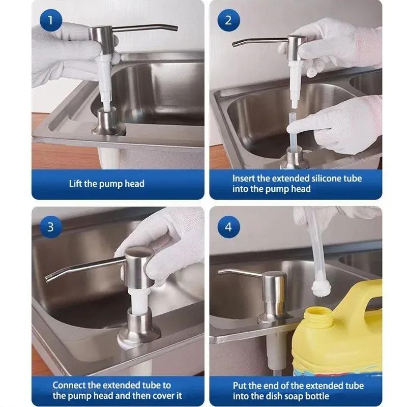 Sink Liquid Pump Extension Tube Stainless Steel Kitchen Soap Dispensers Kitchen Sink Hand Pressure Dispenser For Liquid Soap