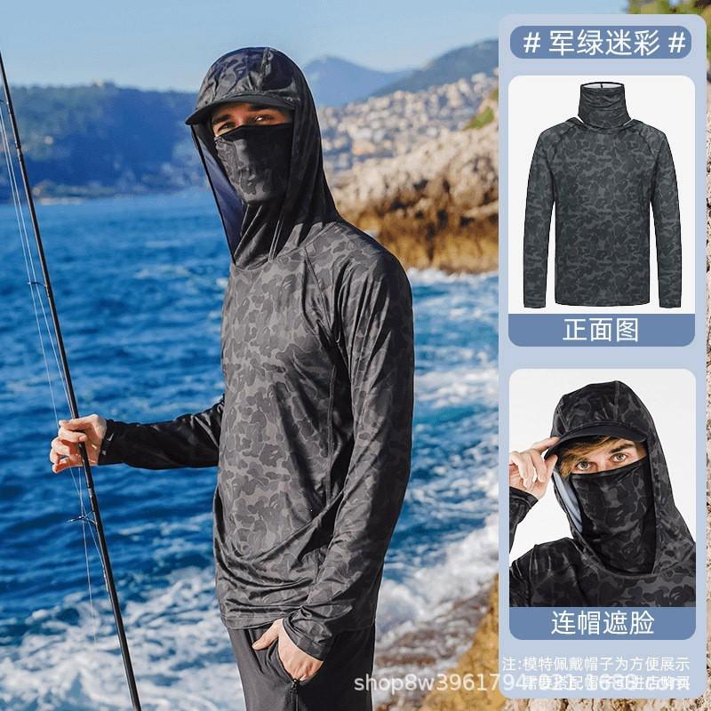 Mens UPF 50 Quick-Dry Fishing Sun Protection Hooded Rash Guard T-Shirt Beach Surfing Outdoor Activities